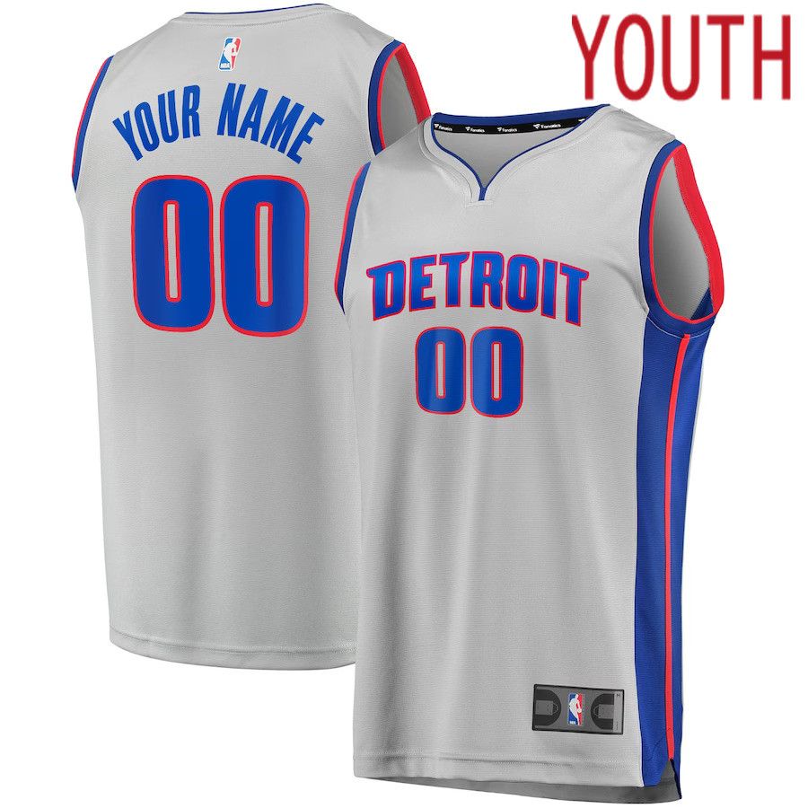Youth Detroit Pistons Fanatics Branded Silver Fast Break Replica Custom NBA Jersey
